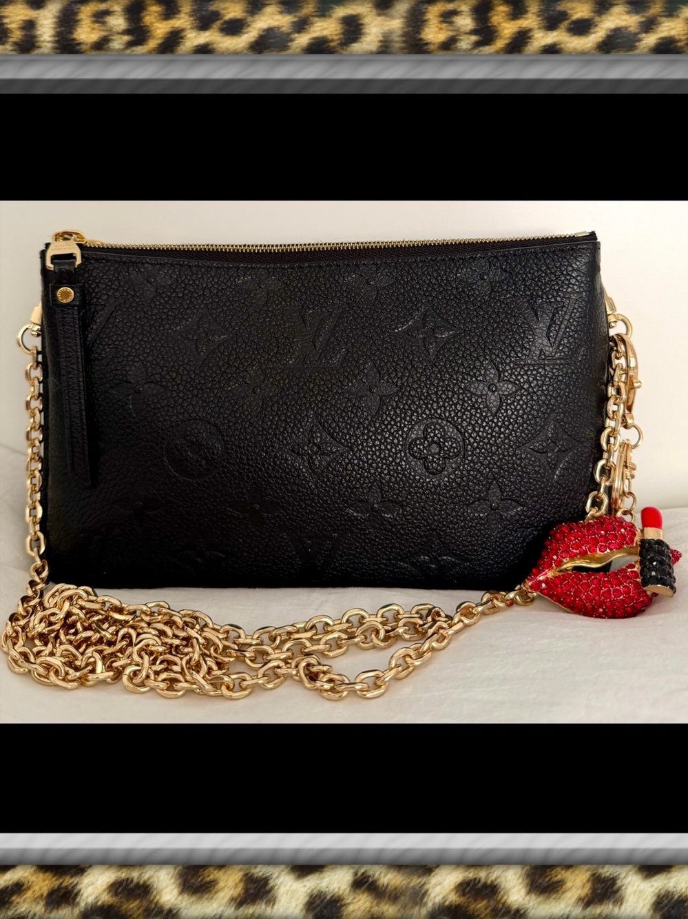 👑✅AUTHENTIC Louis Vuitton Black Empreinte Double Zip Pochette Crossbody Bag